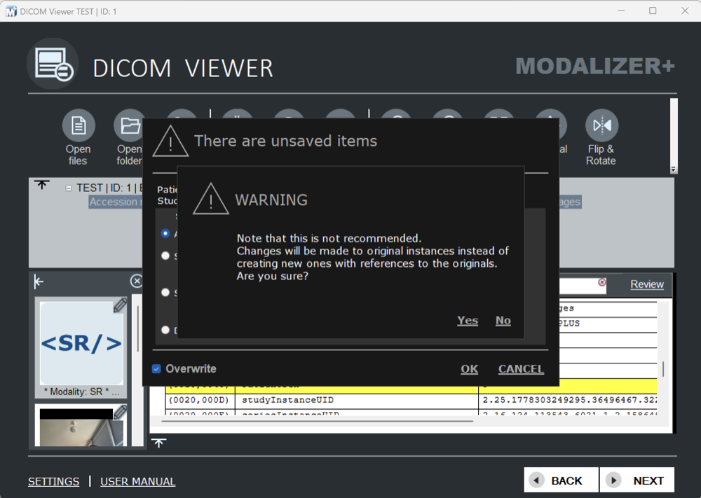 MODALIZER+ warning dialog: Note that this is not recommended. Changes will be made to original instances instead of creating new ones with references to the originals. Are you sure?