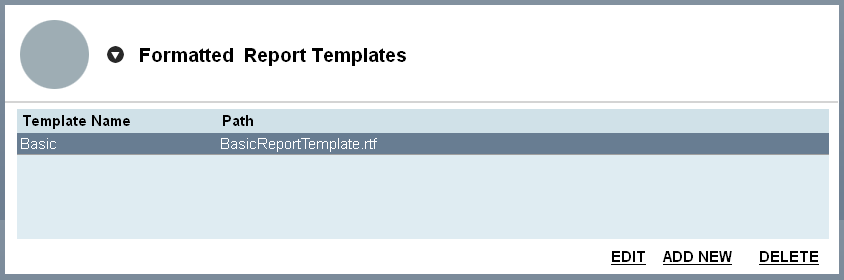 MODALIZER+ Formatted Report Template configuration screen